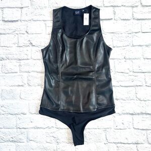 NWT GAP black faux leather bodysuit small